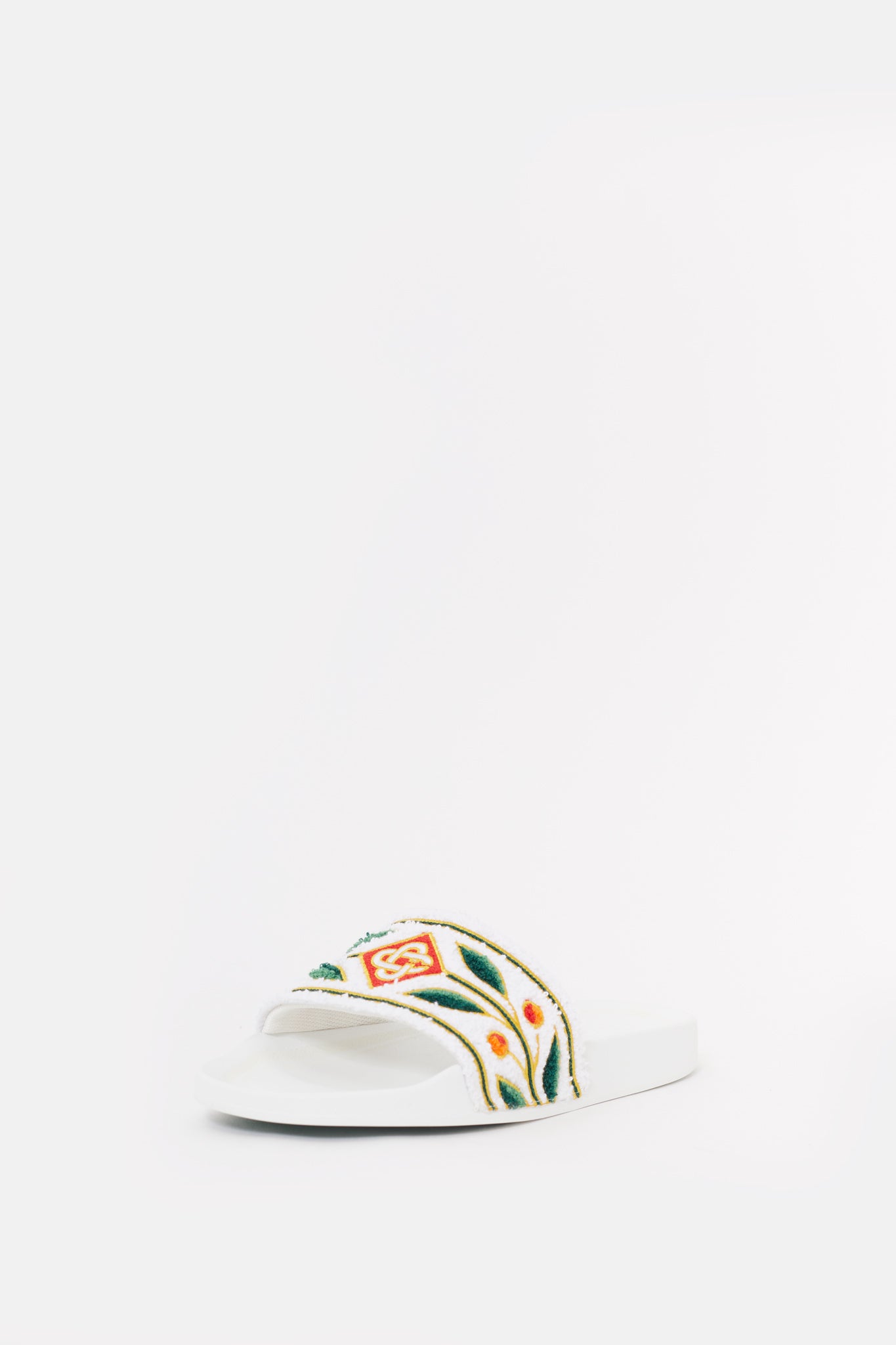 CASABLANCA WHITE EMBROIDERED TERRY SLIDES