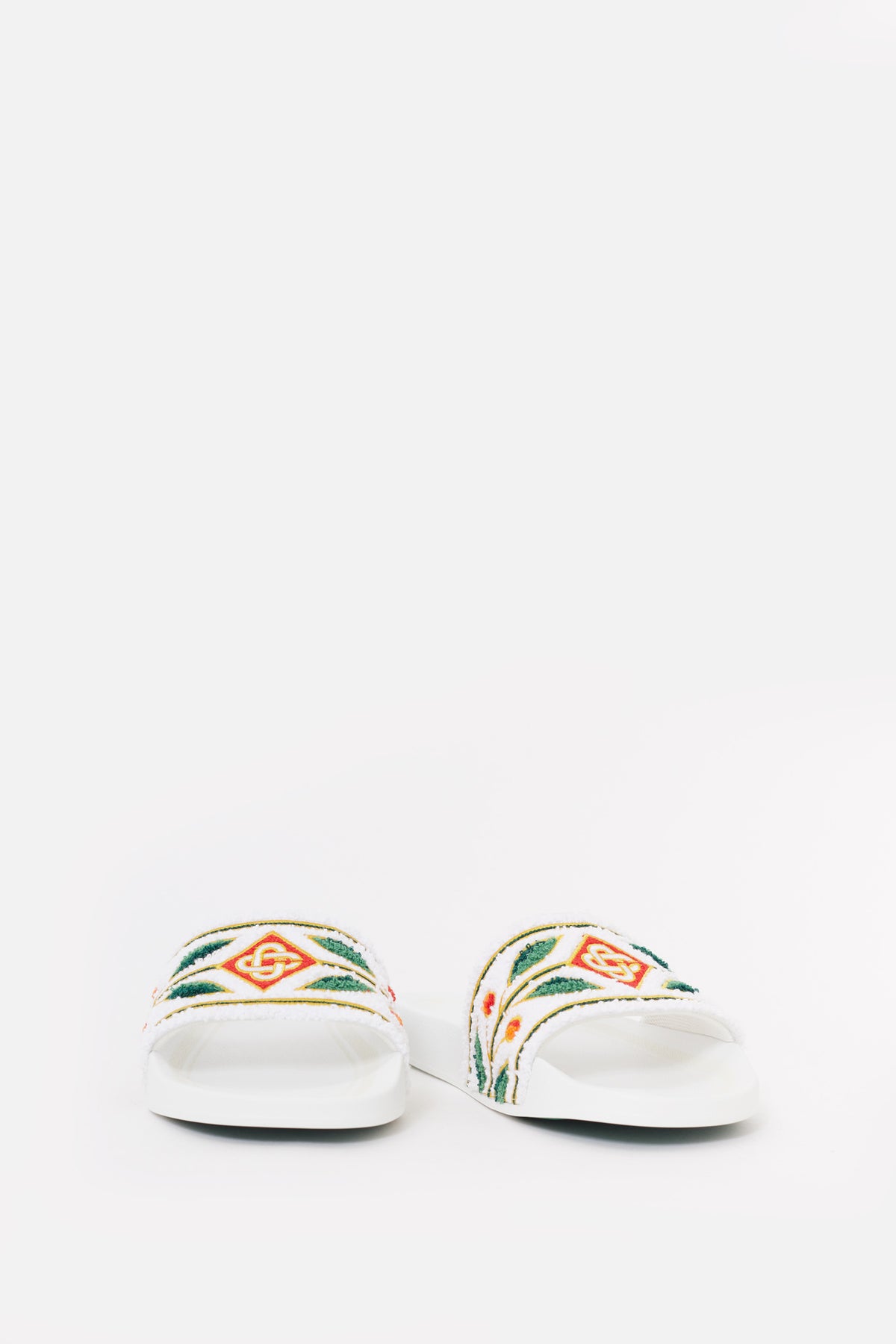 CASABLANCA WHITE EMBROIDERED TERRY SLIDES