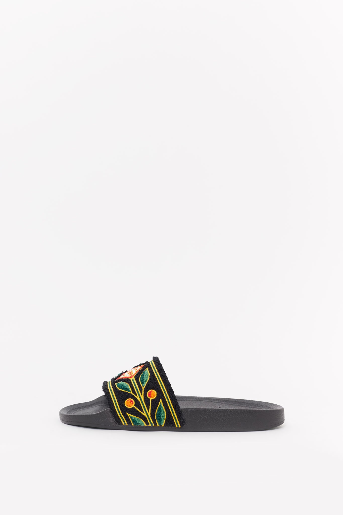 CASABLANCA BLACK EMBROIDERED TERRY SLIDES