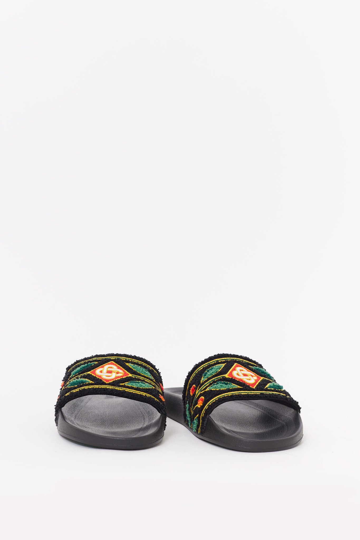 CASABLANCA BLACK EMBROIDERED TERRY SLIDES