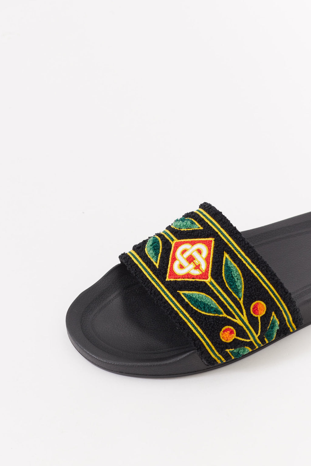 CASABLANCA BLACK EMBROIDERED TERRY SLIDES