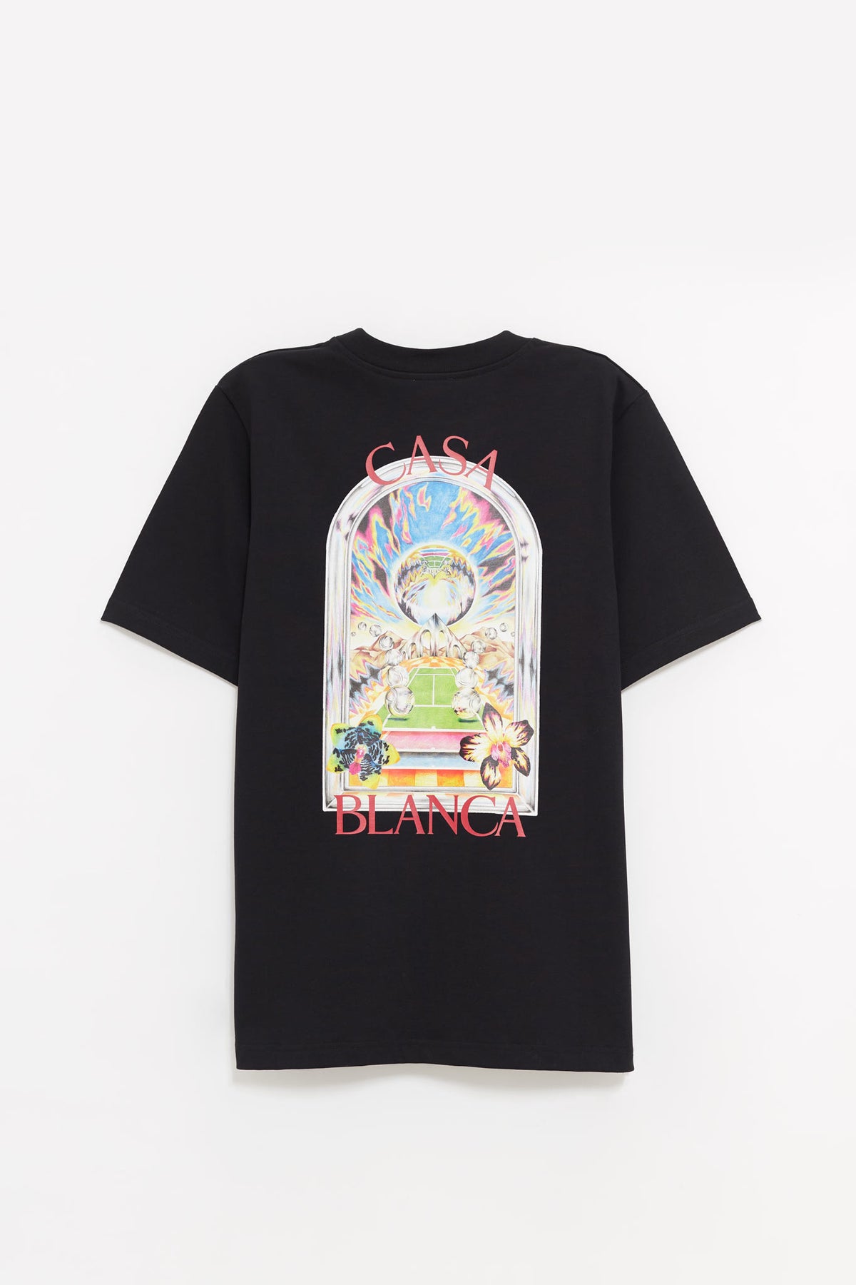 CASABLANCA BLACK TENNIS LANDSCAPE TENNIS LANDSCAPE T SHIRT
