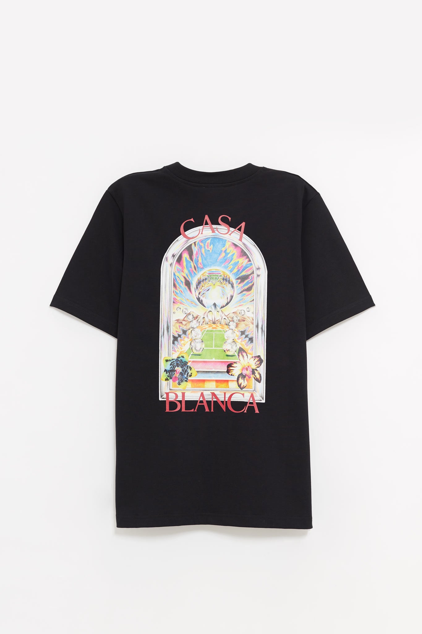 CASABLANCA BLACK TENNIS LANDSCAPE TENNIS LANDSCAPE T SHIRT