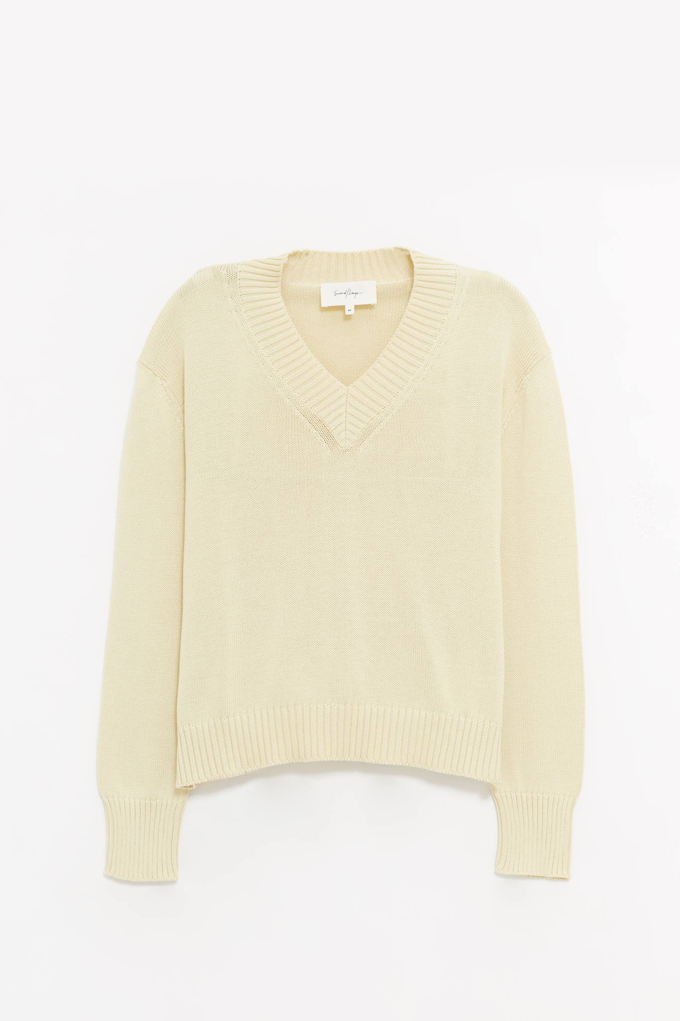 SECOND LAYER PALE YELLOW VEXED V NECK