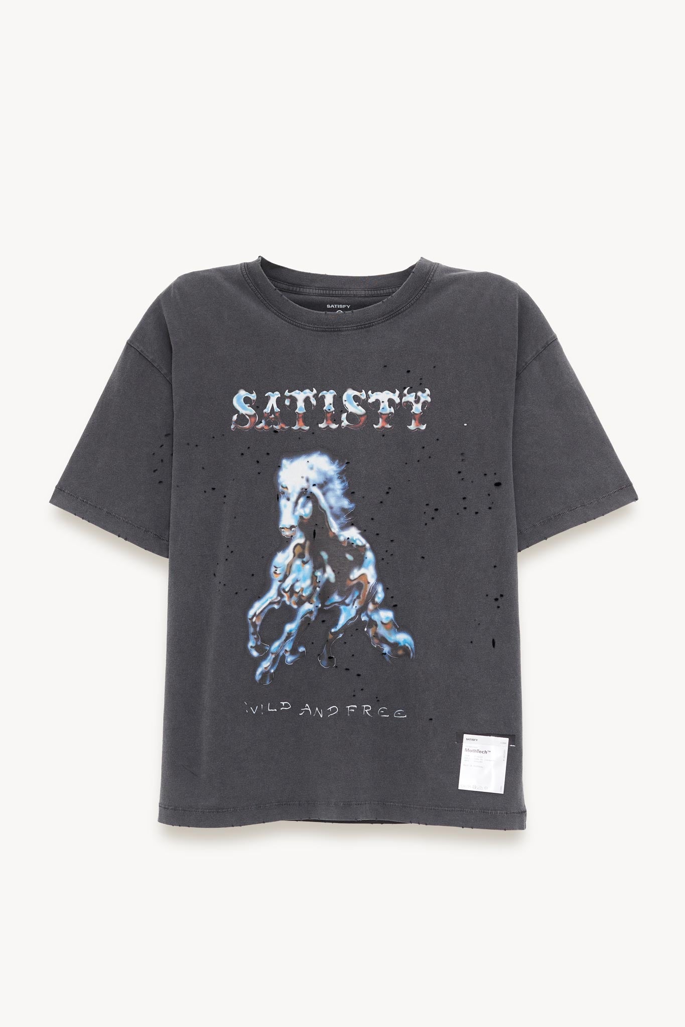 SATISFY AGED BLACK MOTHTECH WILD AND FREE T SHIRT
