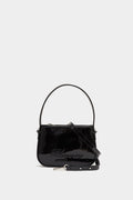BLUMARINE BLACK PATENT LEATHER RHINESTONE LOGO MINI BAG