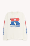 RHUDE VINTAGE WHITE SPLIT PETROL LOGO LS T SHIRT