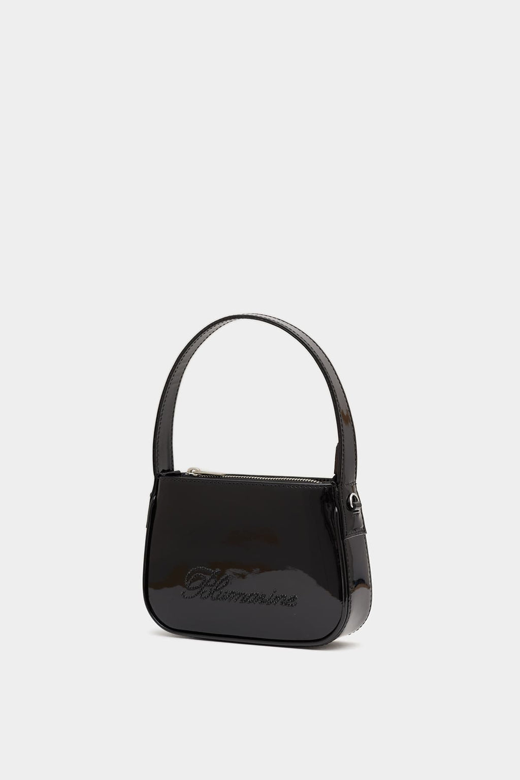 BLUMARINE BLACK PATENT LEATHER RHINESTONE LOGO MINI BAG