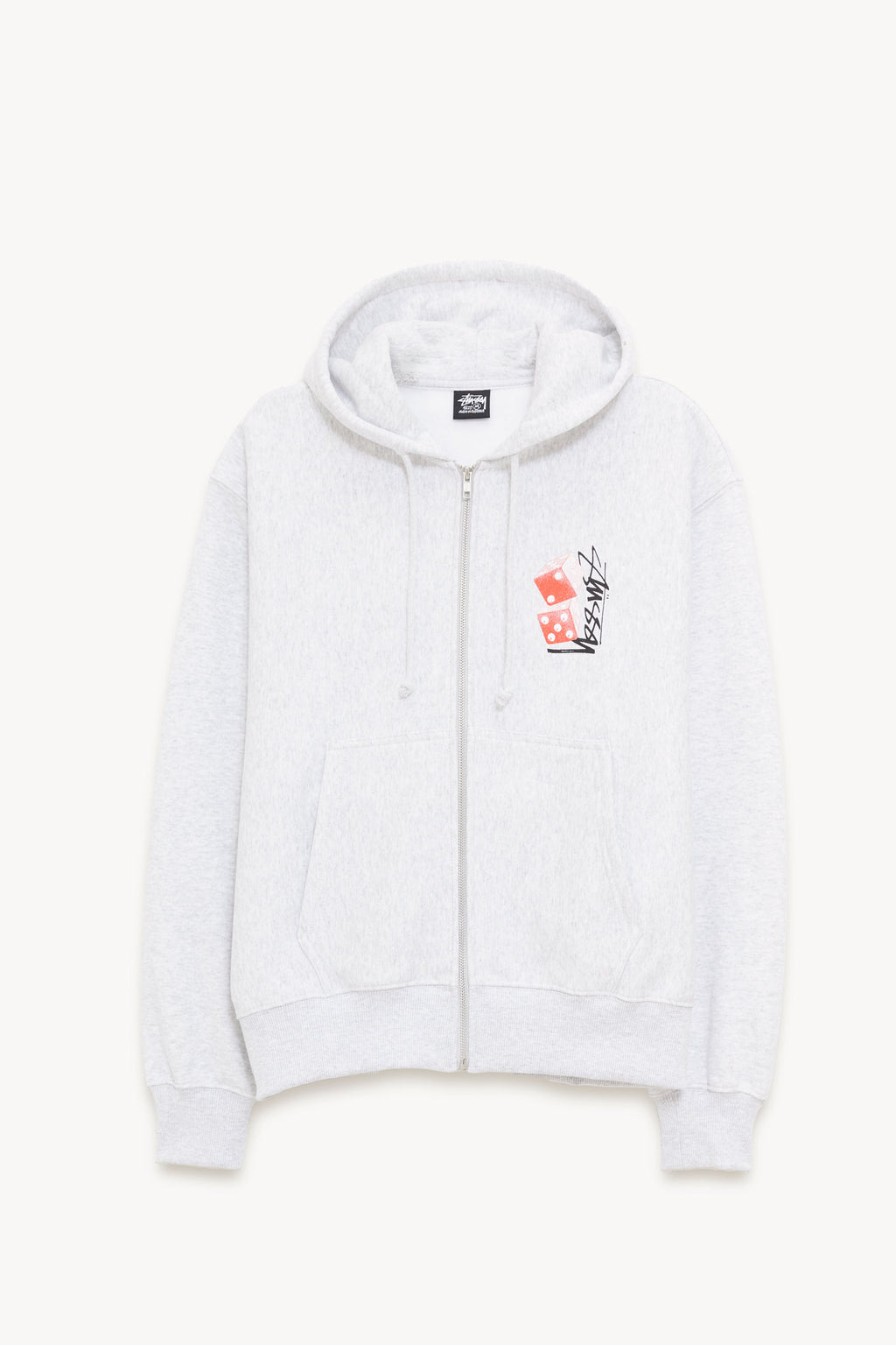 STUSSY ASH GREY TALL DICE ZIP UP HOODIE