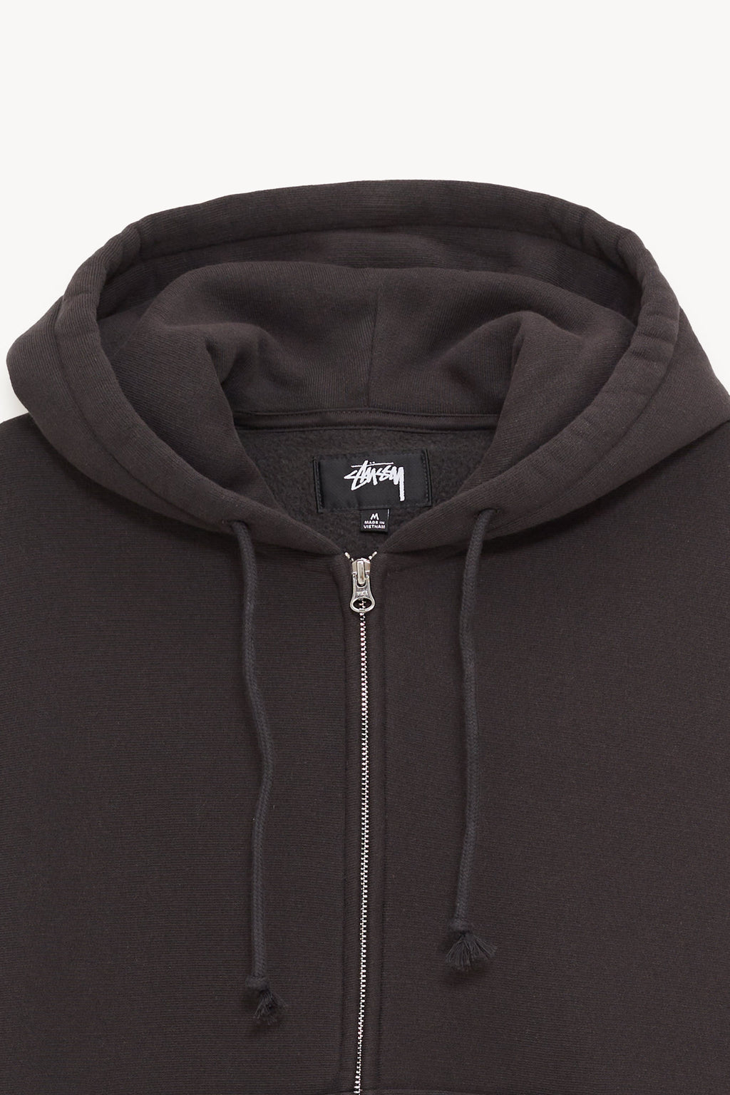 STUSSY BLACK CURSIVE APPLIQUE ZIP UP HOODIE