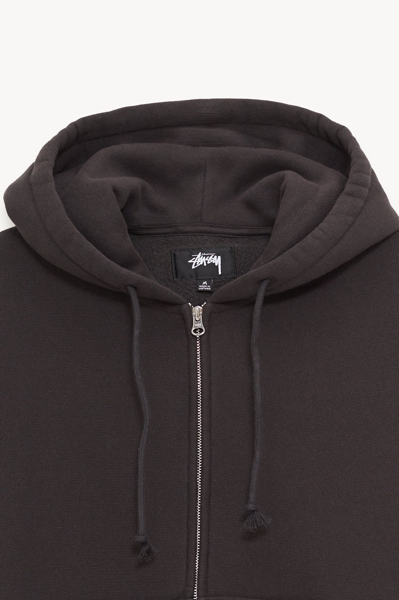 STUSSY BLACK CURSIVE APPLIQUE ZIP UP HOODIE