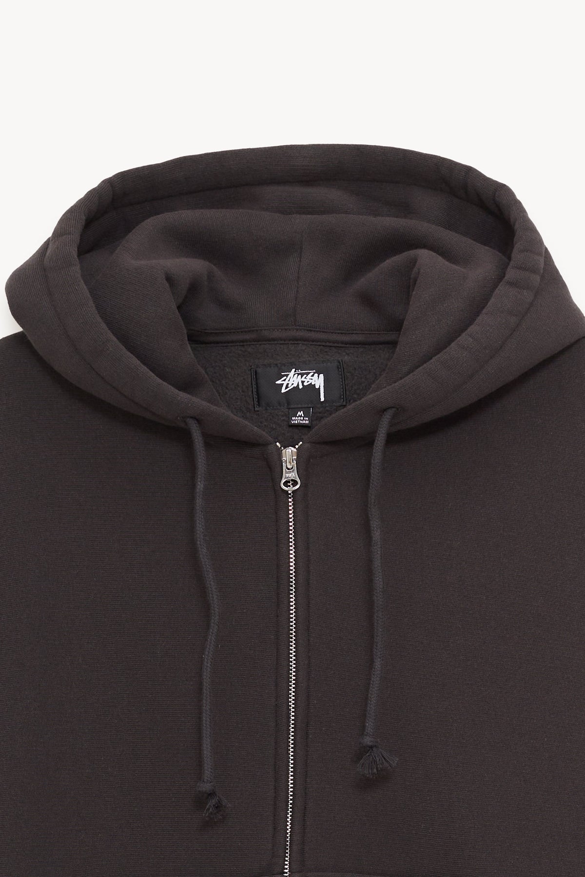 STUSSY BLACK CURSIVE APPLIQUE ZIP UP HOODIE