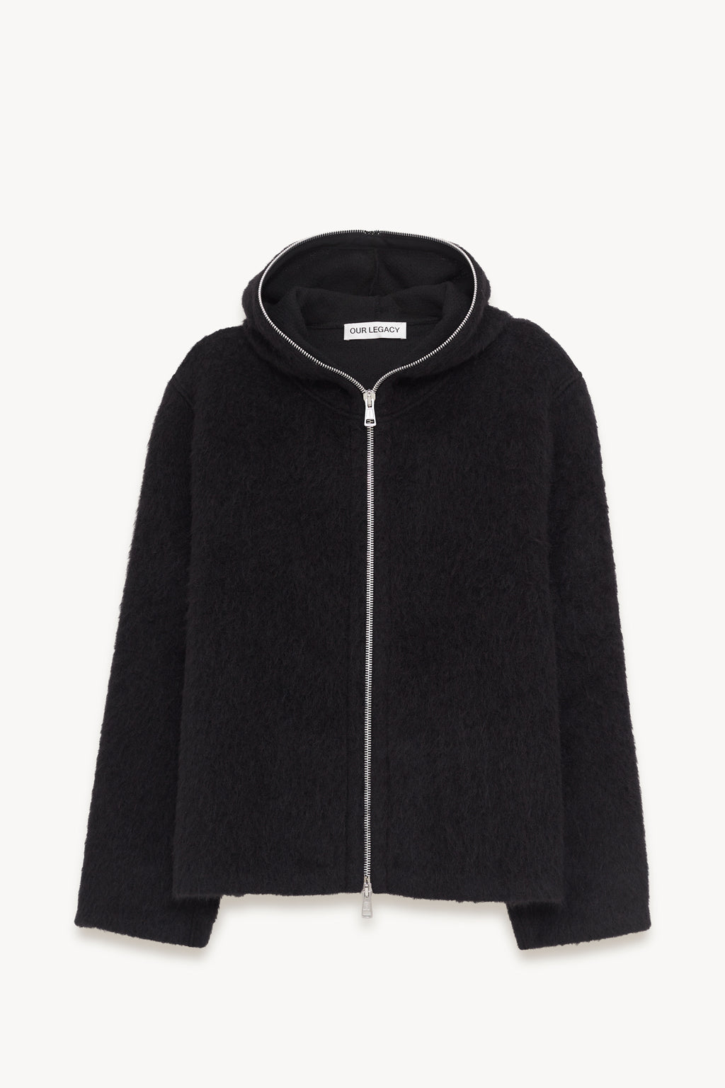 OUR LEGACY BLACK HAIRY WOOL FULL ZIP HOODIE CARDIGAN
