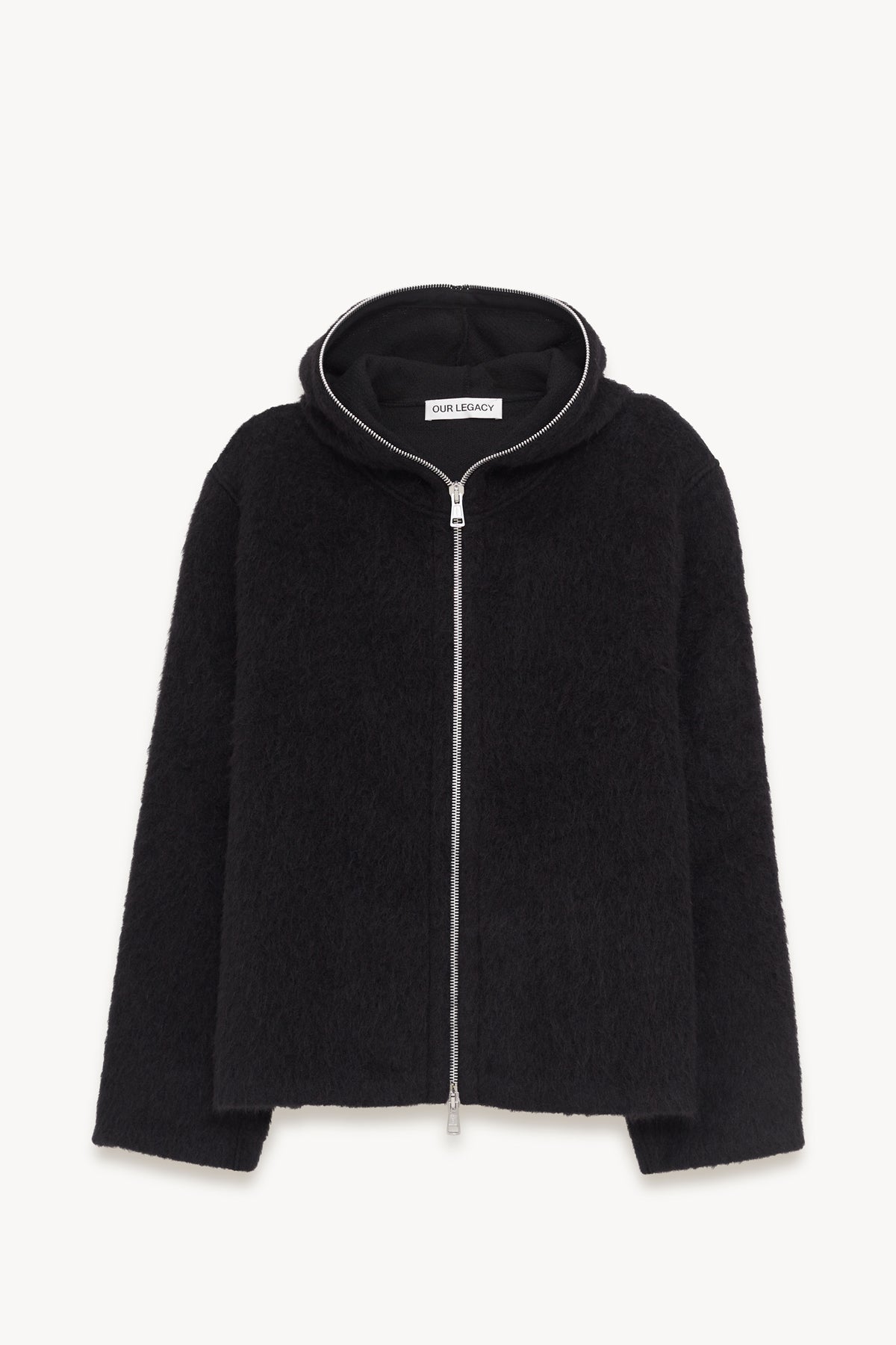 OUR LEGACY BLACK HAIRY WOOL FULL ZIP HOODIE CARDIGAN
