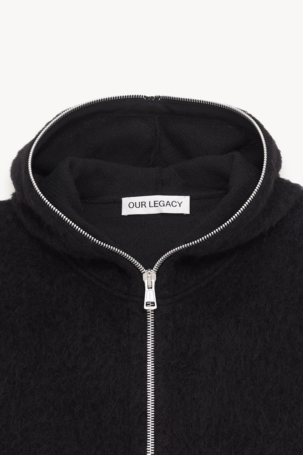 OUR LEGACY BLACK HAIRY WOOL FULL ZIP HOODIE CARDIGAN