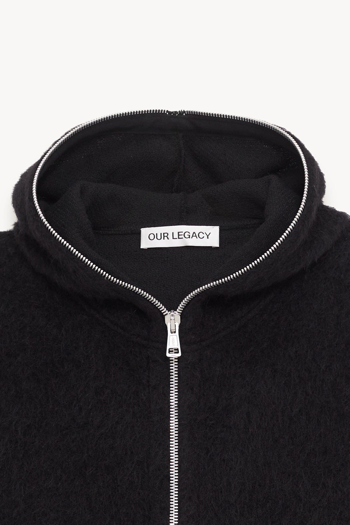 OUR LEGACY BLACK HAIRY WOOL FULL ZIP HOODIE CARDIGAN