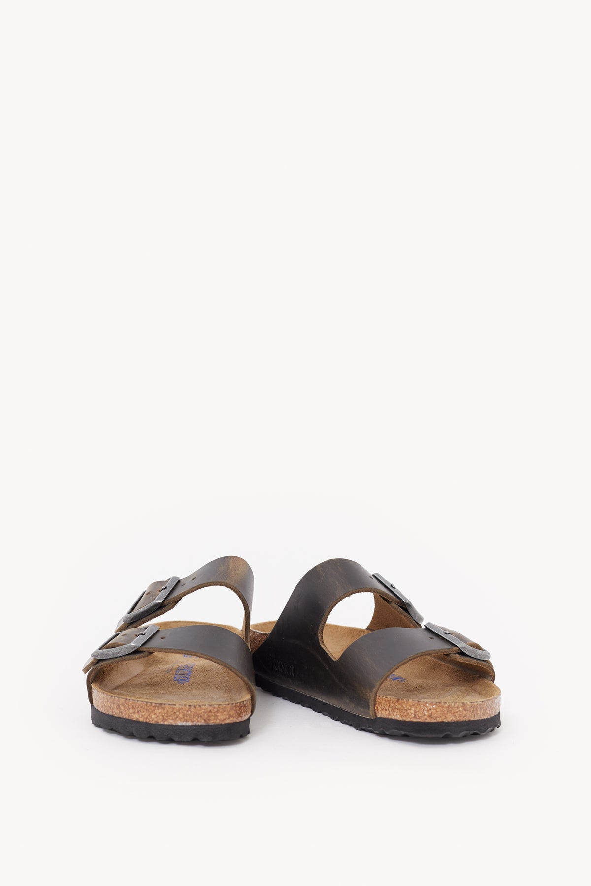 BIRKENSTOCK FADED KHAKI ARIZONA NARROWARIZONA SOFT FOOTBED OILED LEATHER SANDALS