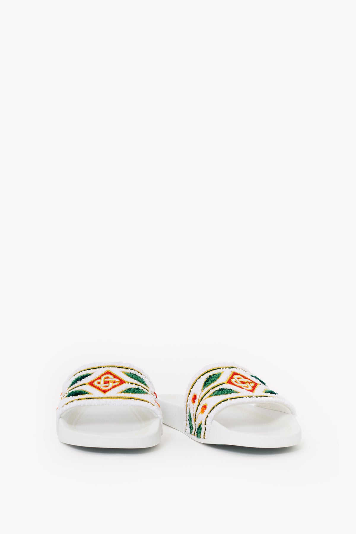 CASABLANCA WHITE EMBROIDERED TERRY SLIDES