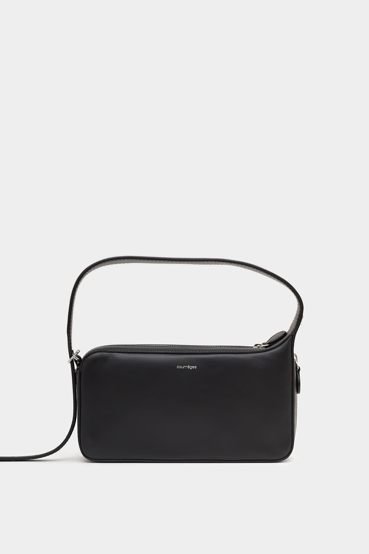 COURREGES BLACK LEATHER RACER BAGUETTE BAG