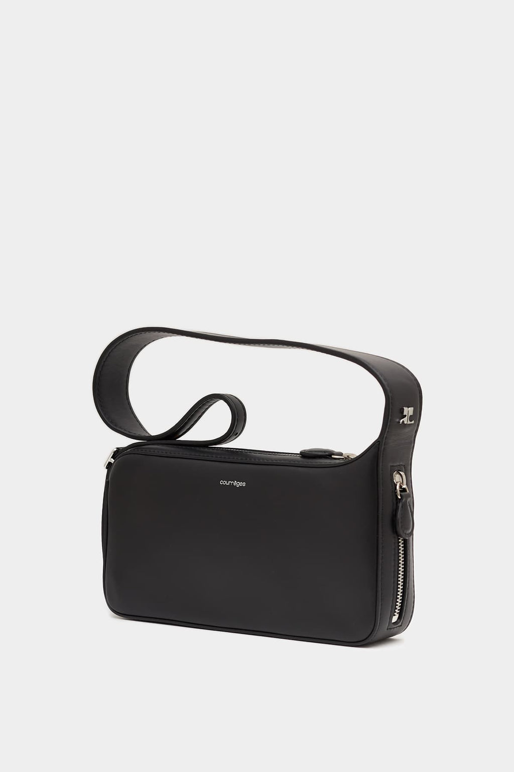 COURREGES BLACK LEATHER RACER BAGUETTE BAG