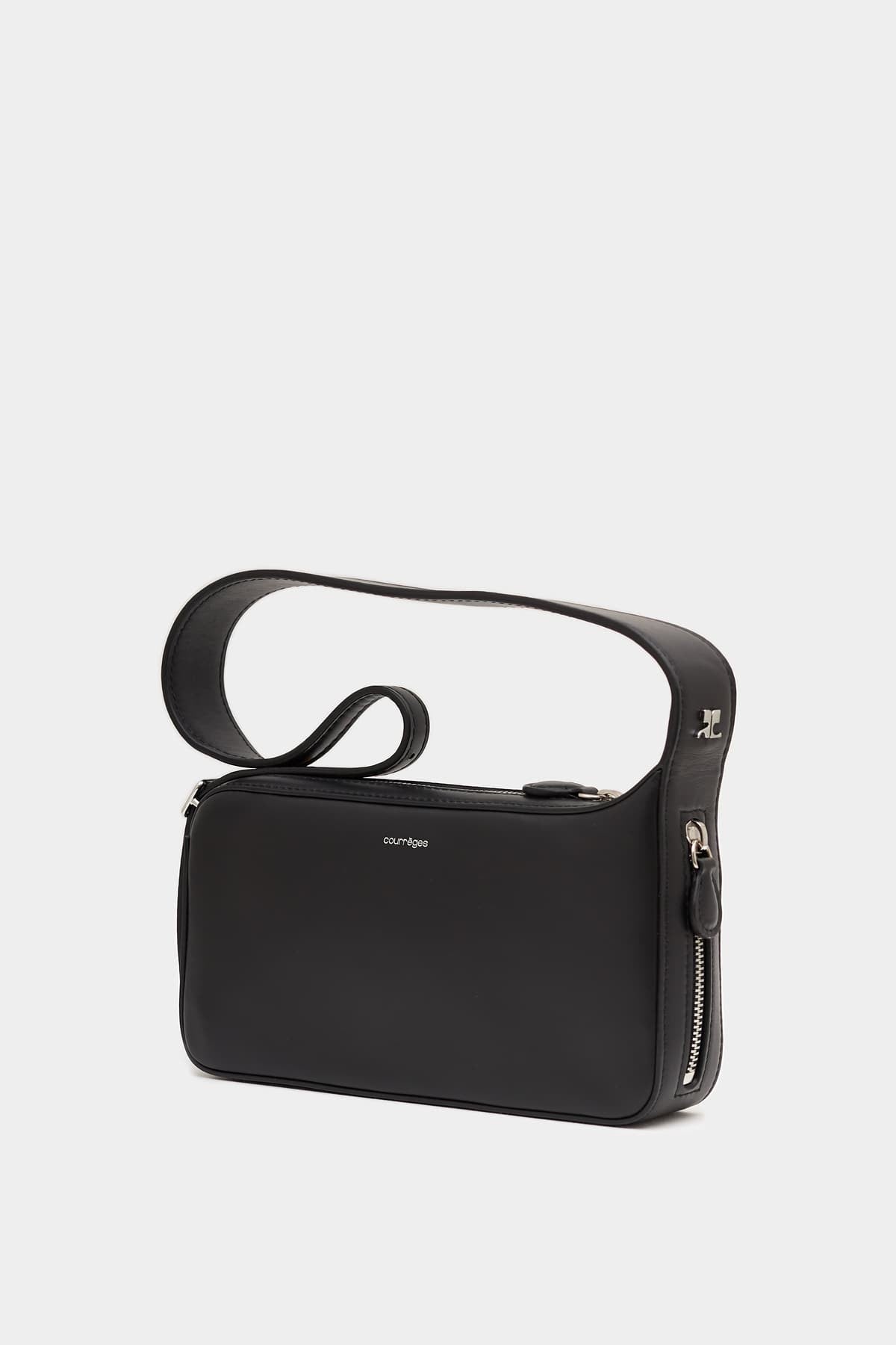 COURREGES BLACK LEATHER RACER BAGUETTE BAG