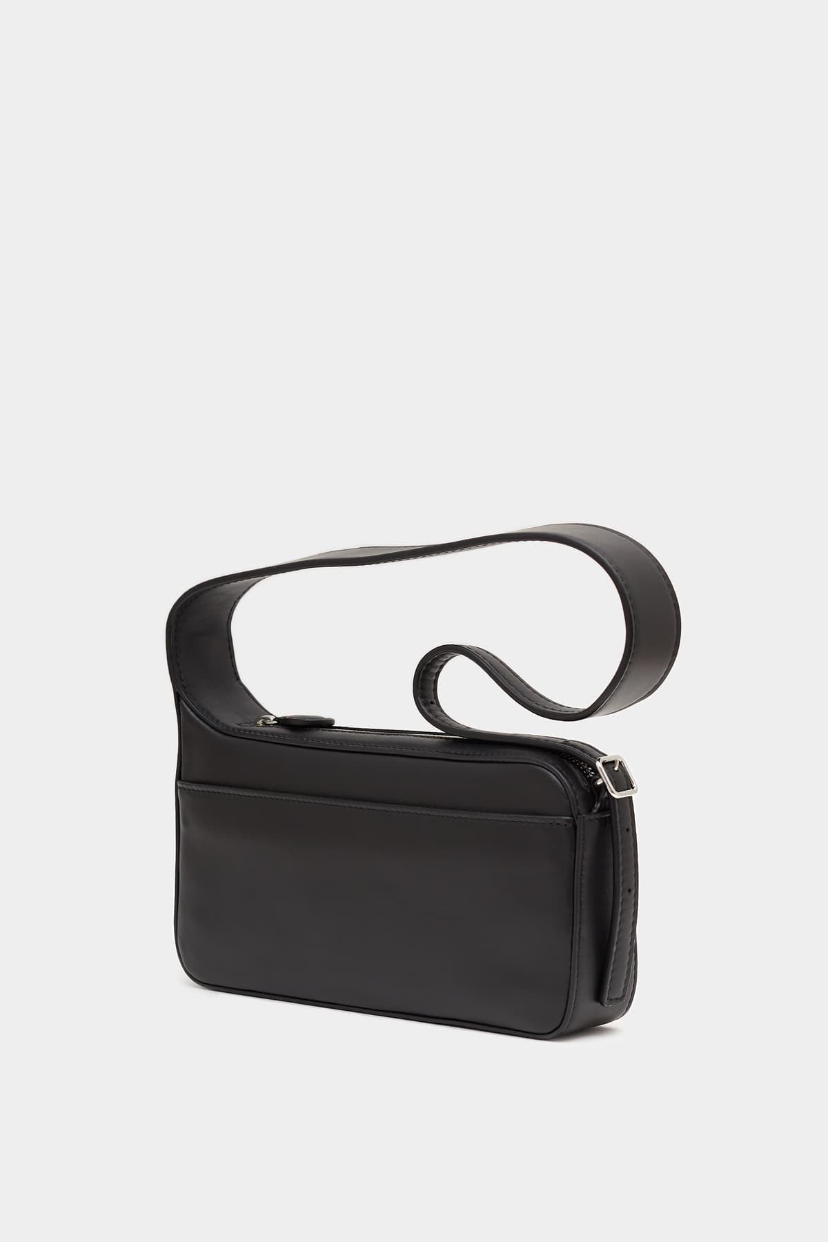 COURREGES BLACK LEATHER RACER BAGUETTE BAG