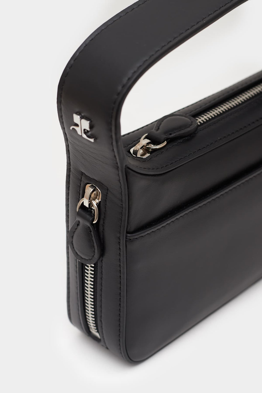 COURREGES BLACK LEATHER RACER BAGUETTE BAG