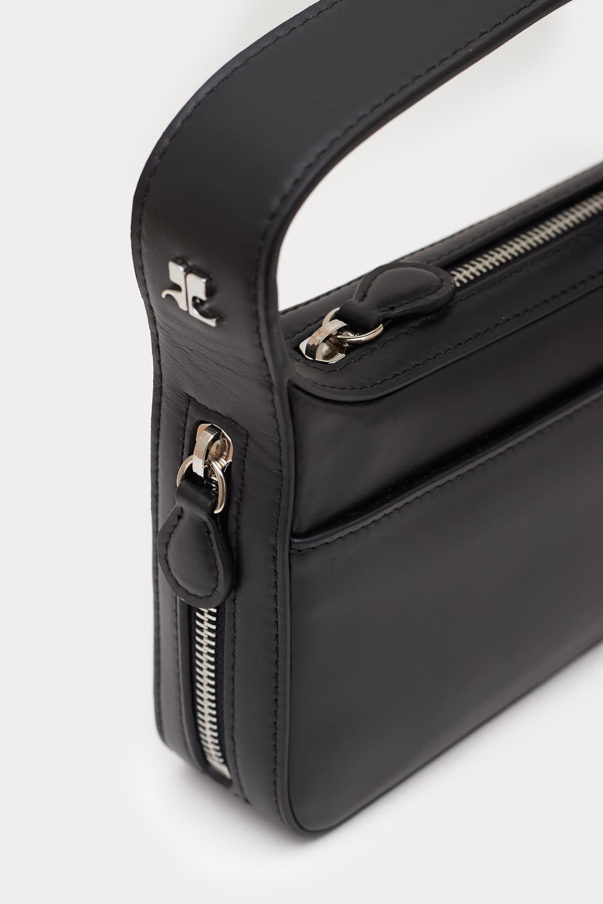 COURREGES BLACK LEATHER RACER BAGUETTE BAG