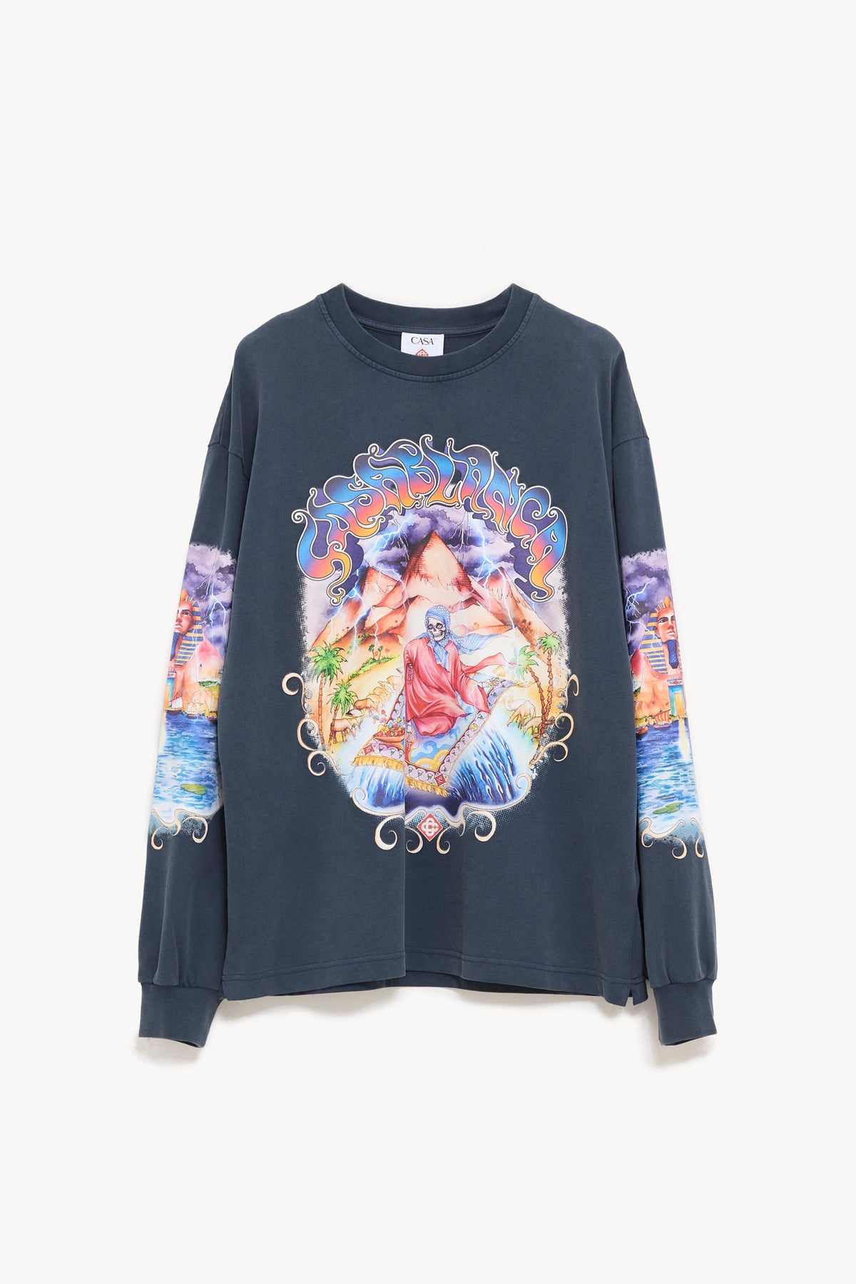 CASABLANCA NAVY EVEIL ANCESTRAL WASHED LS T SHIRT