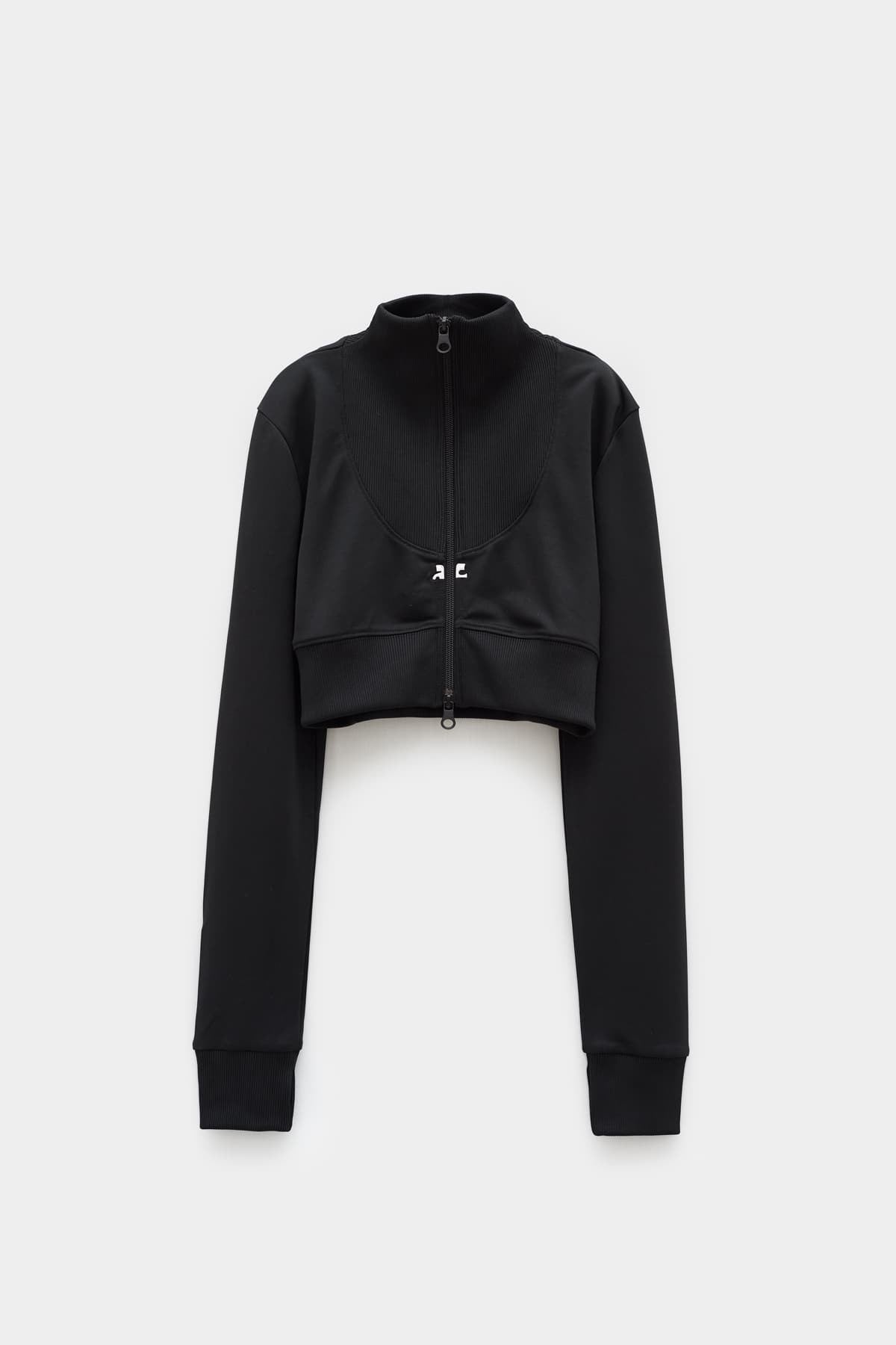 COURREGES BLACK MAXI RIB TRACKSUIT CROPPED JACKET