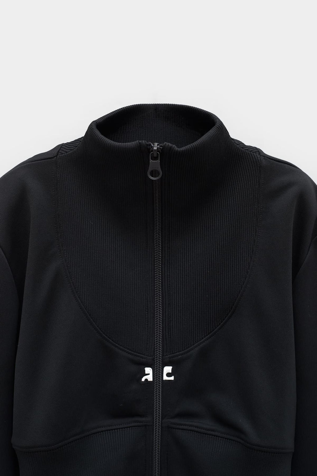 COURREGES BLACK MAXI RIB TRACKSUIT CROPPED JACKET