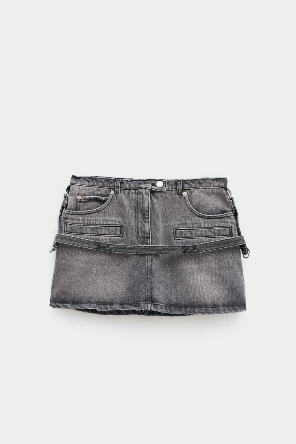 COURREGES STONEWASHED GREY STRAP DENIM MINI SKIRT
