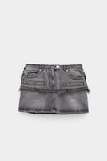COURREGES STONEWASHED GREY STRAP DENIM MINI SKIRT