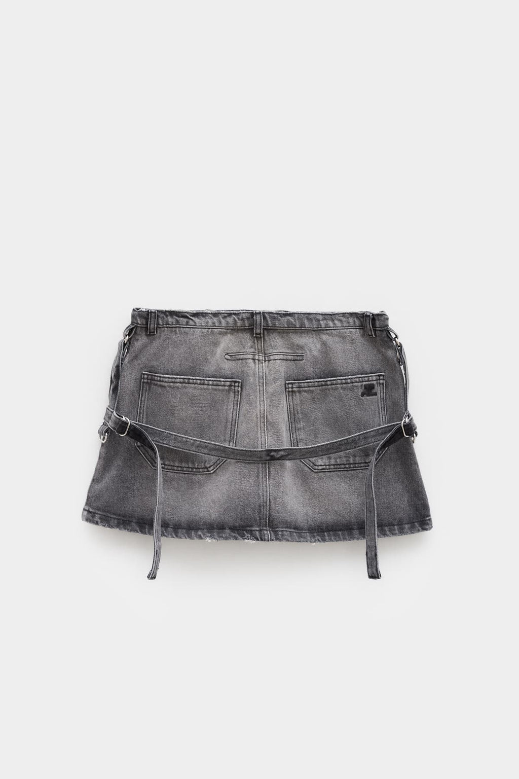 COURREGES STONEWASHED GREY STRAP DENIM MINI SKIRT