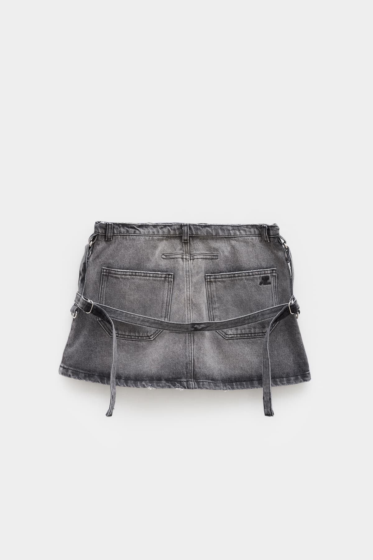 COURREGES STONEWASHED GREY STRAP DENIM MINI SKIRT